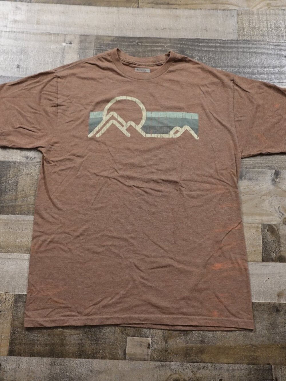 Marmot Mountain Graphic T-Shirt Men’s Large Brown Outdoor Hiking Tee FAIR